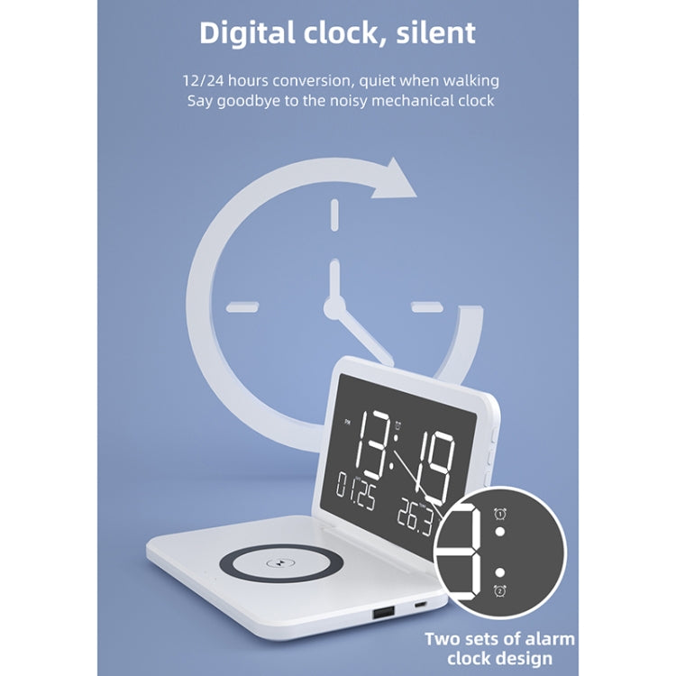 SY-118 15W Foldable Mirror Surface Perpetual Desk Calendar Clock Wireless Charger with Alarm Clock & Three-level Brightness Adjustable Function(Black)
