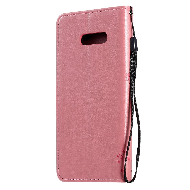 For LG G8X Tree & Cat Pattern Pressed Printing Horizontal Flip PU Leather Case with Holder & Card Slots & Wallet & Lanyard(Pink)