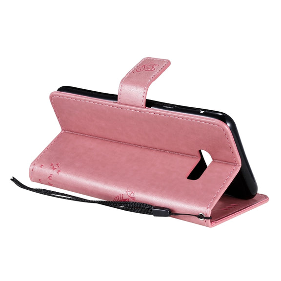 For LG G8X Tree & Cat Pattern Pressed Printing Horizontal Flip PU Leather Case with Holder & Card Slots & Wallet & Lanyard(Pink)