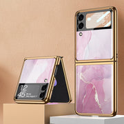 For Samsung Galaxy Z Flip3 5G GKK Electroplating Painted Glass Case(Purple Pink)