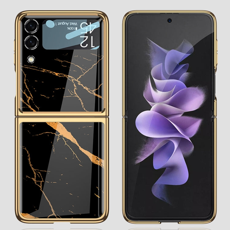 For Samsung Galaxy Z Flip3 5G GKK Electroplating Painted Glass Case(Purple Pink)