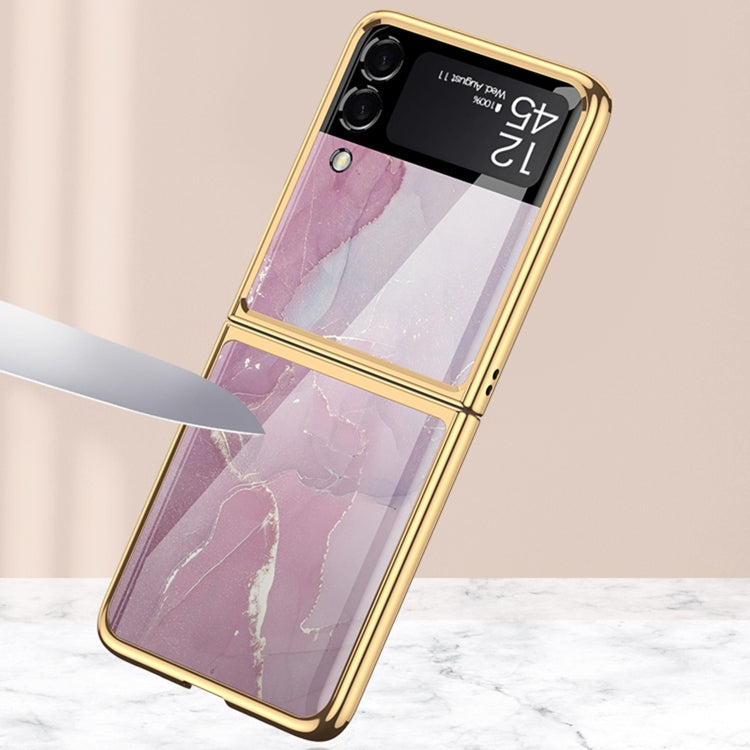 For Samsung Galaxy Z Flip3 5G GKK Electroplating Painted Glass Case(Purple Pink)