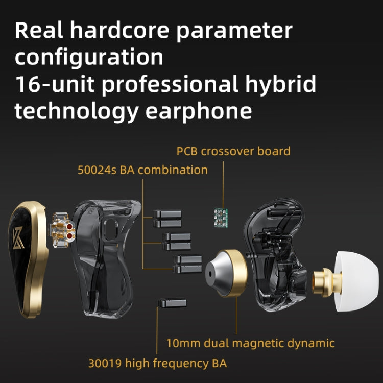 KZ ZAS 16-unit Ring Iron In-ear Wired Earphone, Mic Version(Black)