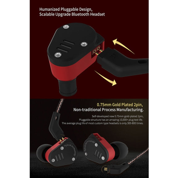KZ ZSA Ring Iron Hybrid Drive Sport In-ear Wired Earphone, Standard Version(Black Red)