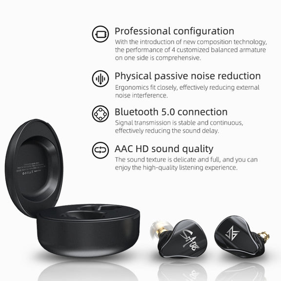 KZ SA08 Wireless Four-unit 5BA Balance Armature Bluetooth In-ear TWS Earphone(Black)