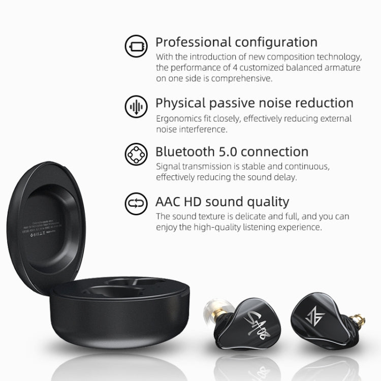 KZ SA08 Wireless Four-unit 5BA Balance Armature Bluetooth In-ear TWS Earphone(Black)