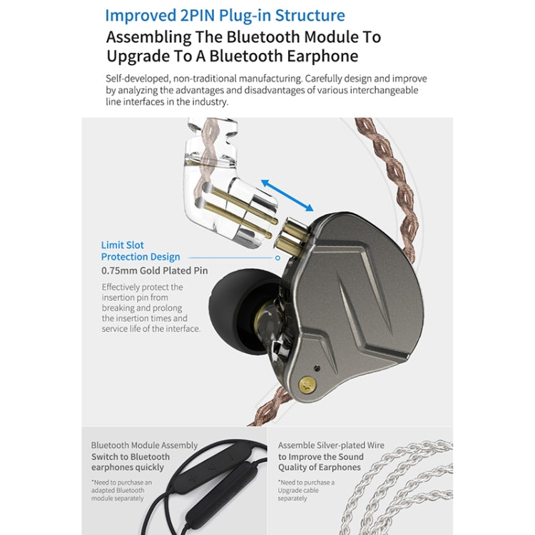 KZ ZSN Pro Ring Iron Hybrid Drive Metal In-ear Wired Earphone, Standard Version(Blue)