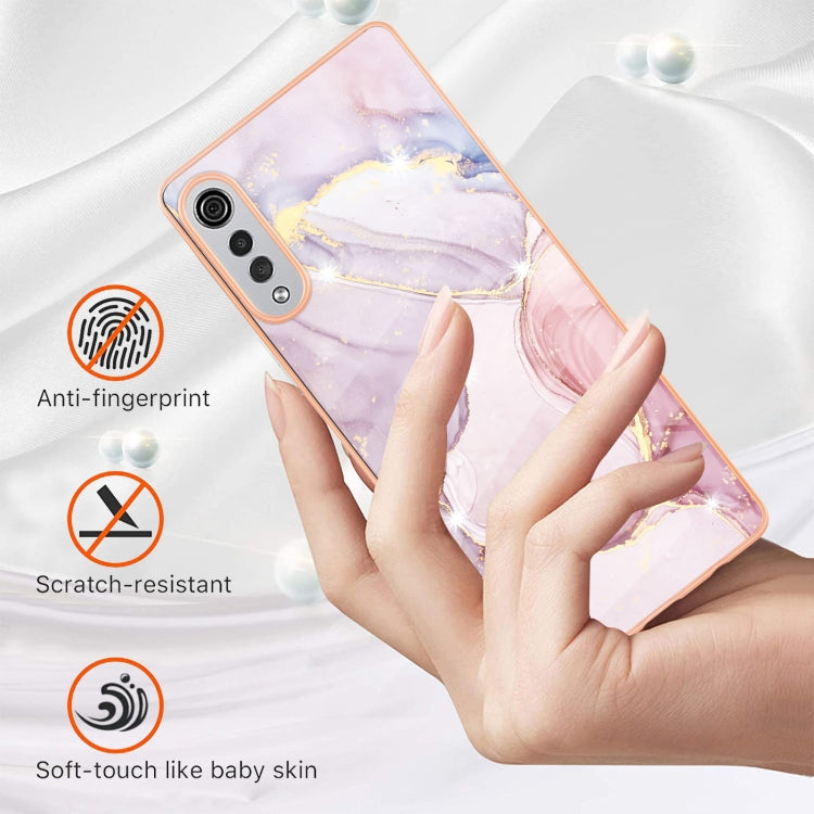For LG Velvet 5G / 4G Electroplating Marble Pattern Dual-side IMD TPU Shockproof Case(Rose Gold 005)
