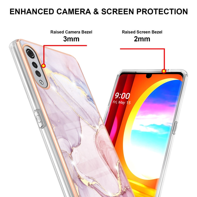For LG Velvet 5G / 4G Electroplating Marble Pattern Dual-side IMD TPU Shockproof Case(Rose Gold 005)