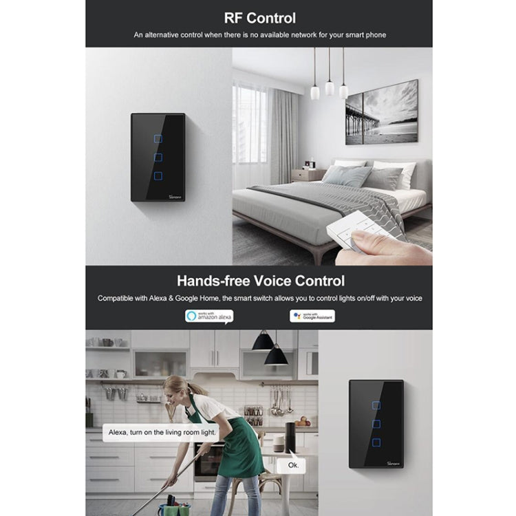 Sonoff T3 US-TX 433 RF WIFI Smart Remote Control Wall Touch Switch, US Plug, Style:Single Button