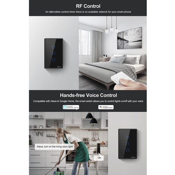 Sonoff T3 US-TX 433 RF WIFI Smart Remote Control Wall Touch Switch, US Plug, Style:Three Buttons