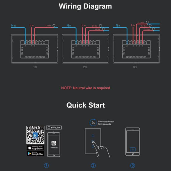 Sonoff T3 US-TX 433 RF WIFI Smart Remote Control Wall Touch Switch, US Plug, Style:Three Buttons
