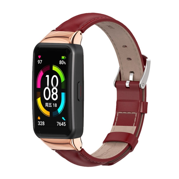 For Huawei Band 6 / Honor Band 6 / 7 MIJOBS Cowhide Leather Watch Band(Rose Gold) - Watch Bands by MIJOBS
