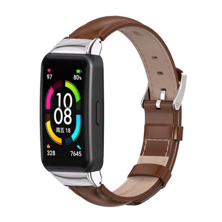 For Huawei Band 6 / Honor Band 6 / 7 MIJOBS Cowhide Leather Watch Band(Brown Silver) - Watch Bands by MIJOBS