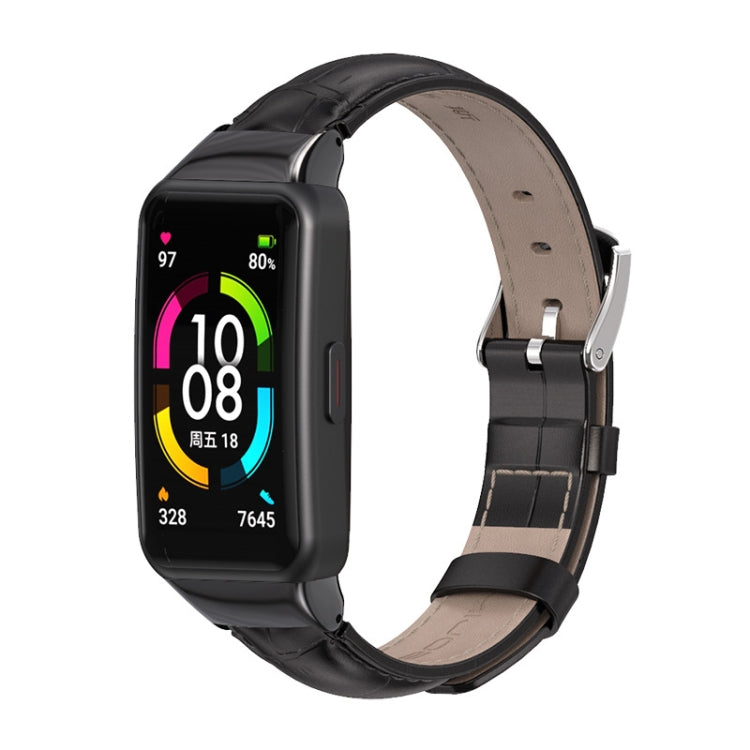 For Huawei Band 6 / Honor Band 6 / 7 MIJOBS Cowhide Leather Watch Band(Bamboo Joint Black) - Watch Bands by MIJOBS