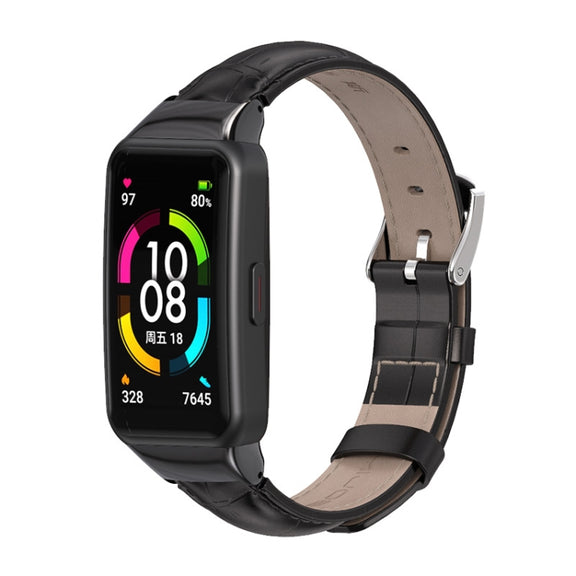 For Huawei Band 6 / Honor Band 6 / 7 MIJOBS Cowhide Leather Watch Band(Bamboo Joint Black) - Watch Bands by MIJOBS