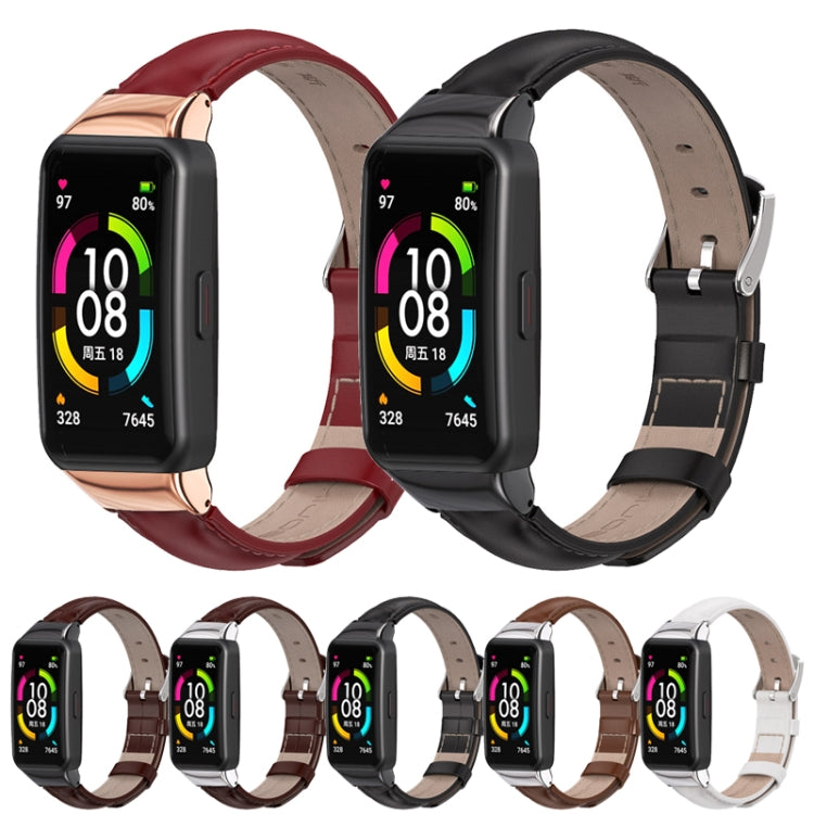 For Huawei Band 6 / Honor Band 6 / 7 MIJOBS Cowhide Leather Watch Band(Bamboo Joint Black) - Watch Bands by MIJOBS