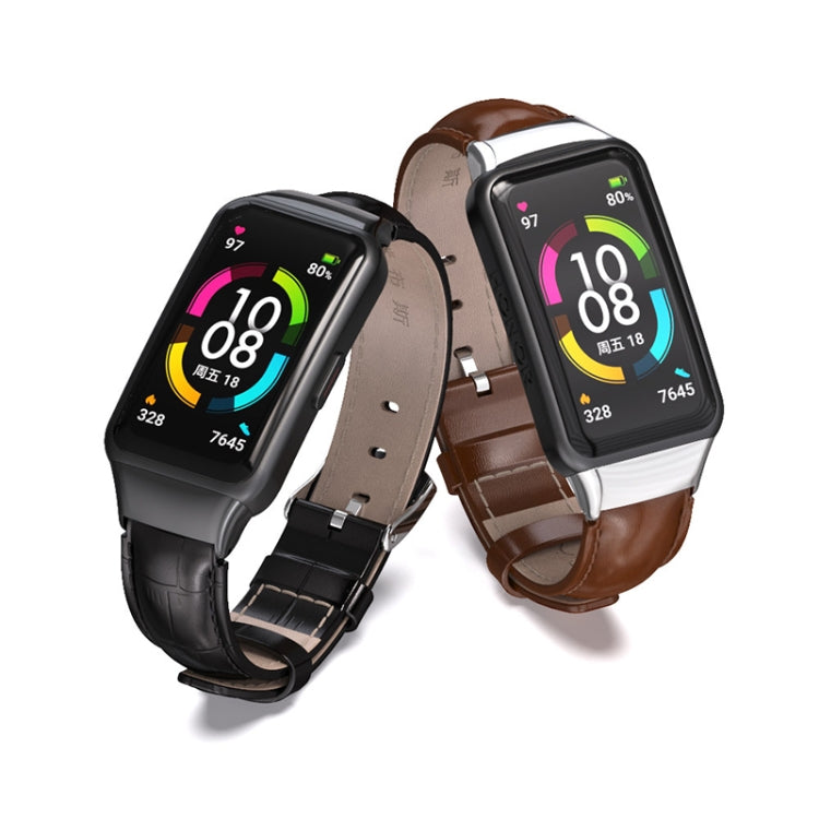 For Huawei Band 6 / Honor Band 6 / 7 MIJOBS Cowhide Leather Watch Band(Rose Gold) - Watch Bands by MIJOBS