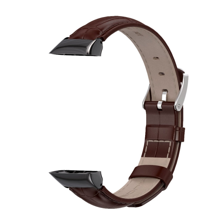 For Huawei Band 6 / Honor Band 6 / 7 MIJOBS Cowhide Leather Watch Band(Bamboo Joint Coffee Silver) - Watch Bands by MIJOBS