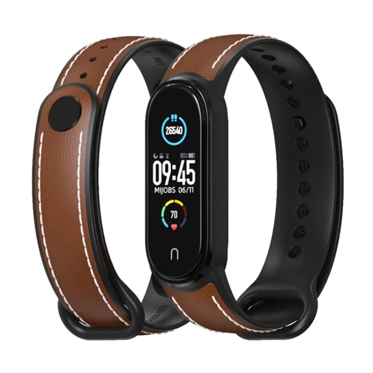 For Xiaomi Mi Band 5/6/7 MIJOBS TPU + Leather Watch Band(Brown+Black) - Watch Bands by MIJOBS