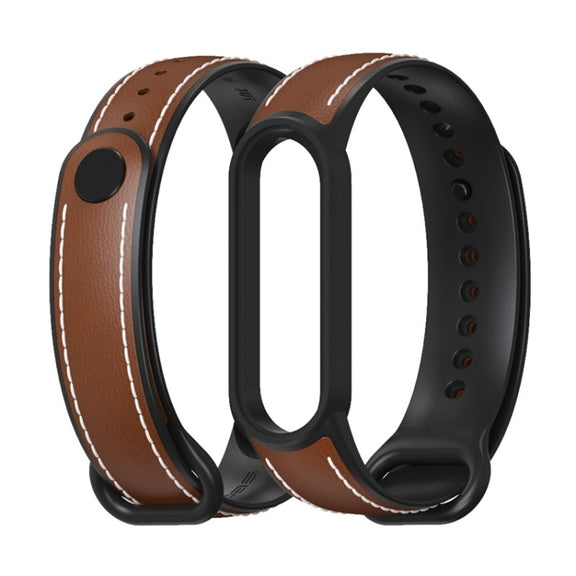 For Xiaomi Mi Band 5/6/7 MIJOBS TPU + Leather Watch Band(Brown+Black) - Watch Bands by MIJOBS