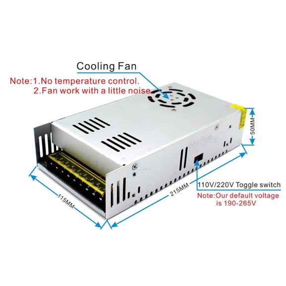 S-400-36 DC36V 11A 400W Light Bar Regulated Switching Power Supply LED Transformer, Size: 215 x 115 x 50mm