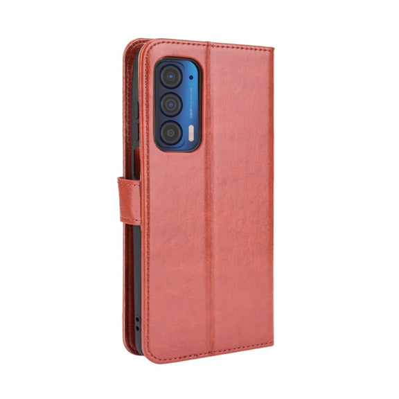 For Motorola Edge 2021 Crazy Horse Texture Horizontal Flip Leather Case with Holder & Card Slots & Lanyard(Brown)