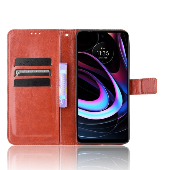 For Motorola Edge 2021 Crazy Horse Texture Horizontal Flip Leather Case with Holder & Card Slots & Lanyard(Brown)