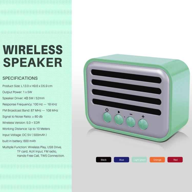 New Rixing NR-102 Mini TWS Bluetooth Speaker(Light Green)