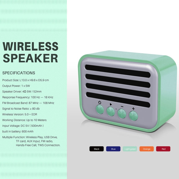 New Rixing NR-102 Mini TWS Bluetooth Speaker(Light Green)