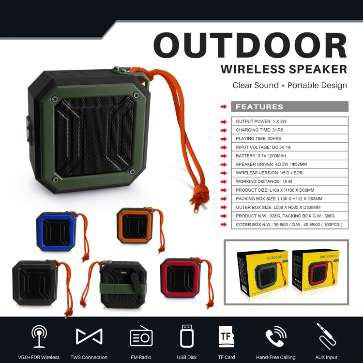 New Rixing NR-103 Mini TWS Bluetooth Speaker with Lanyard(Red)