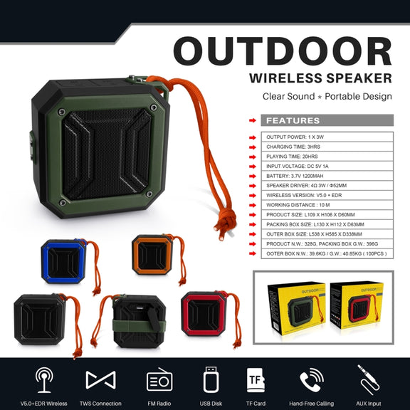 New Rixing NR-103 Mini TWS Bluetooth Speaker with Lanyard(Red)