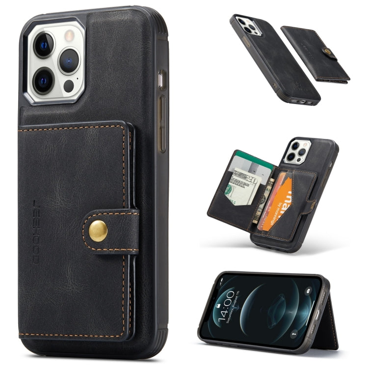 For iPhone 13 Pro Max JEEHOOD Retro Magnetic Detachable Protective Case with Wallet & Card Slot & Holder (Black)