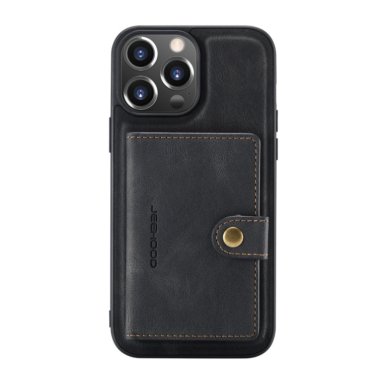 For iPhone 13 Pro Max JEEHOOD Retro Magnetic Detachable Protective Case with Wallet & Card Slot & Holder (Black)