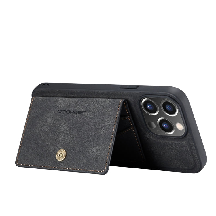 For iPhone 13 Pro Max JEEHOOD Retro Magnetic Detachable Protective Case with Wallet & Card Slot & Holder (Black)