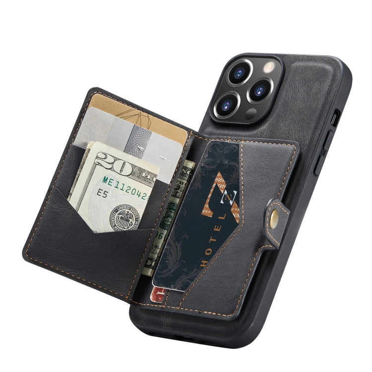For iPhone 13 Pro Max JEEHOOD Retro Magnetic Detachable Protective Case with Wallet & Card Slot & Holder (Black)