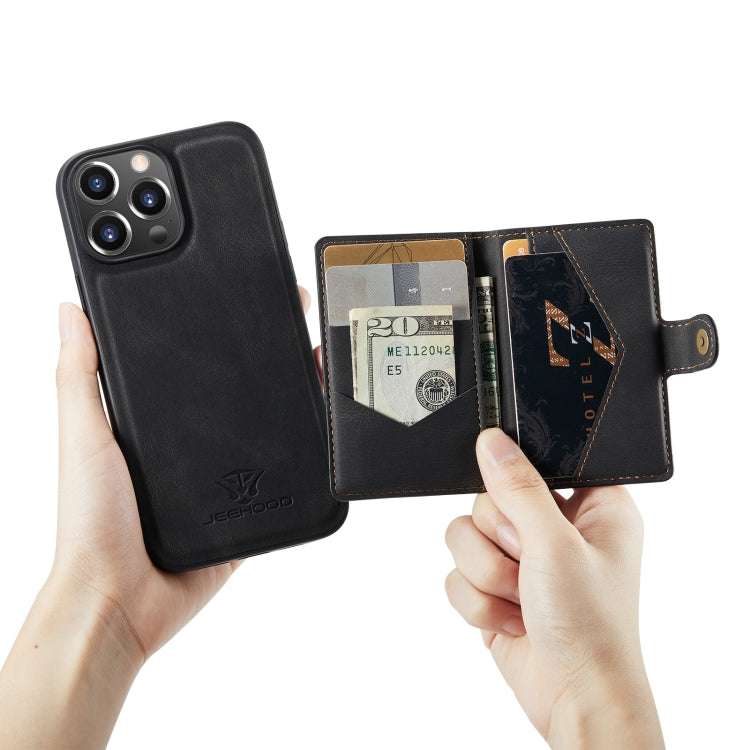 For iPhone 13 Pro Max JEEHOOD Retro Magnetic Detachable Protective Case with Wallet & Card Slot & Holder (Black)
