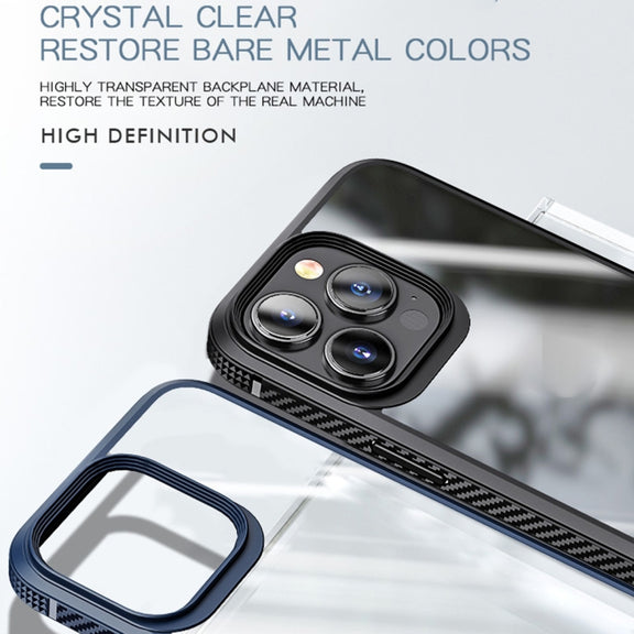 For iPhone 13 Pro Max MG Series Carbon Fiber TPU + Clear PC Four-corner Airbag Shockproof Case (Red)