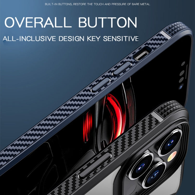 For iPhone 13 Pro Max MG Series Carbon Fiber TPU + Clear PC Four-corner Airbag Shockproof Case (Green)