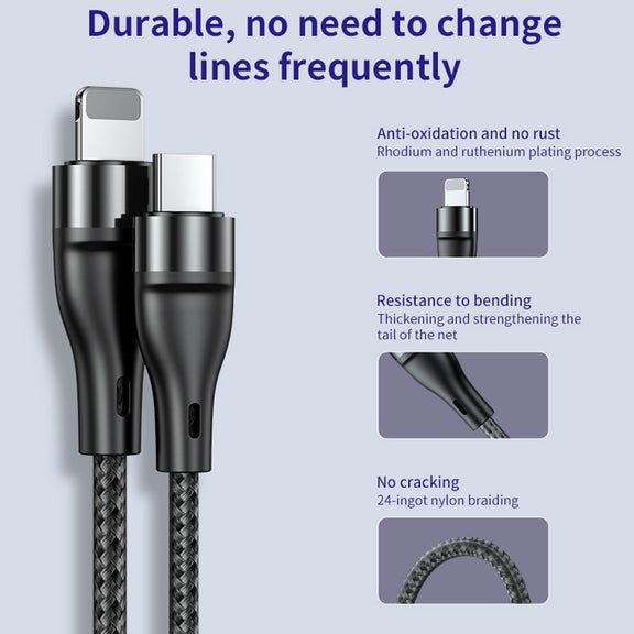 ADC-003 USB-C / Type-C to 8 Pin PD Fast Charging Weave Data Cable for iPhone, iPad, Length:1m(Grey)