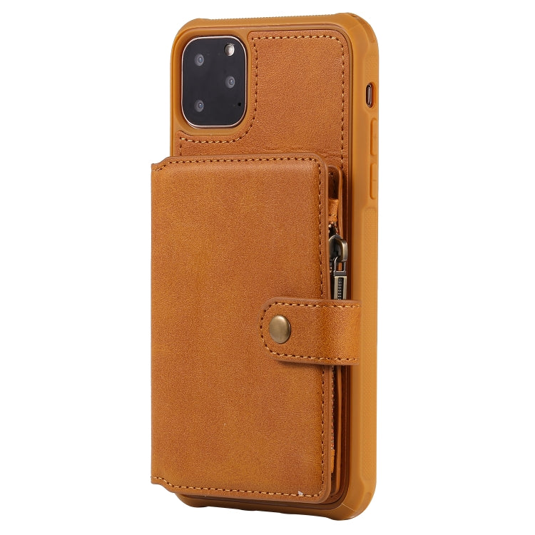 For iPhone 11 Pro Max Buckle Zipper Shockproof Protective Case with Holder & Card Slots & Wallet & Lanyard & Photos Frames(Brown)