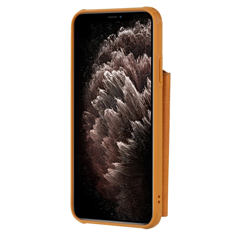 For iPhone 11 Pro Max Buckle Zipper Shockproof Protective Case with Holder & Card Slots & Wallet & Lanyard & Photos Frames(Brown)
