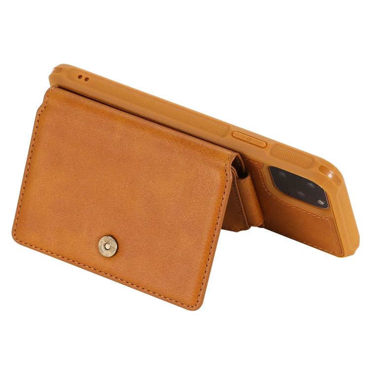 For iPhone 11 Pro Max Buckle Zipper Shockproof Protective Case with Holder & Card Slots & Wallet & Lanyard & Photos Frames(Brown)