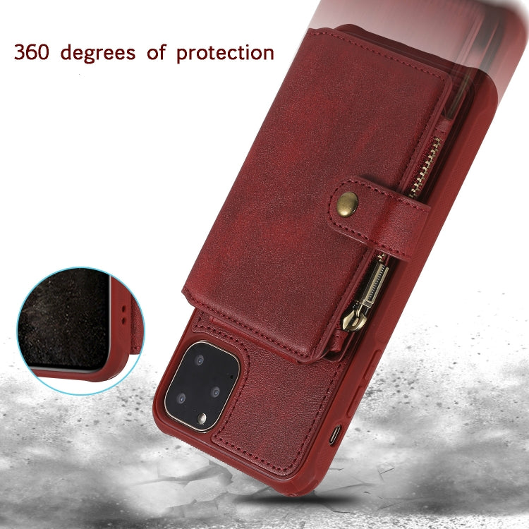 For iPhone 11 Pro Max Buckle Zipper Shockproof Protective Case with Holder & Card Slots & Wallet & Lanyard & Photos Frames(Brown)