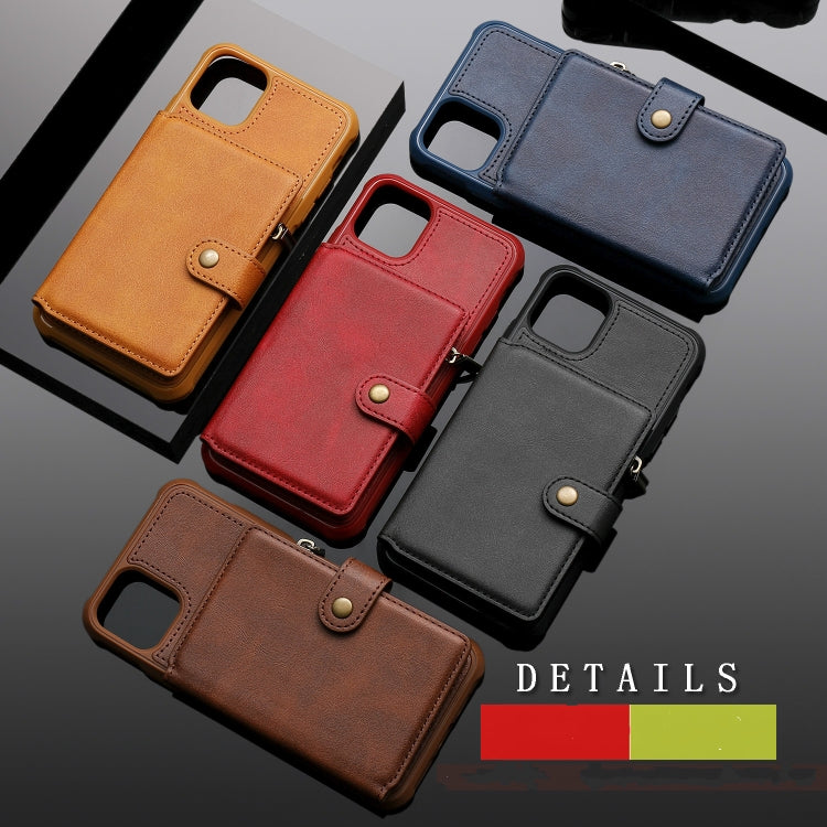 For iPhone 11 Pro Max Buckle Zipper Shockproof Protective Case with Holder & Card Slots & Wallet & Lanyard & Photos Frames(Brown)
