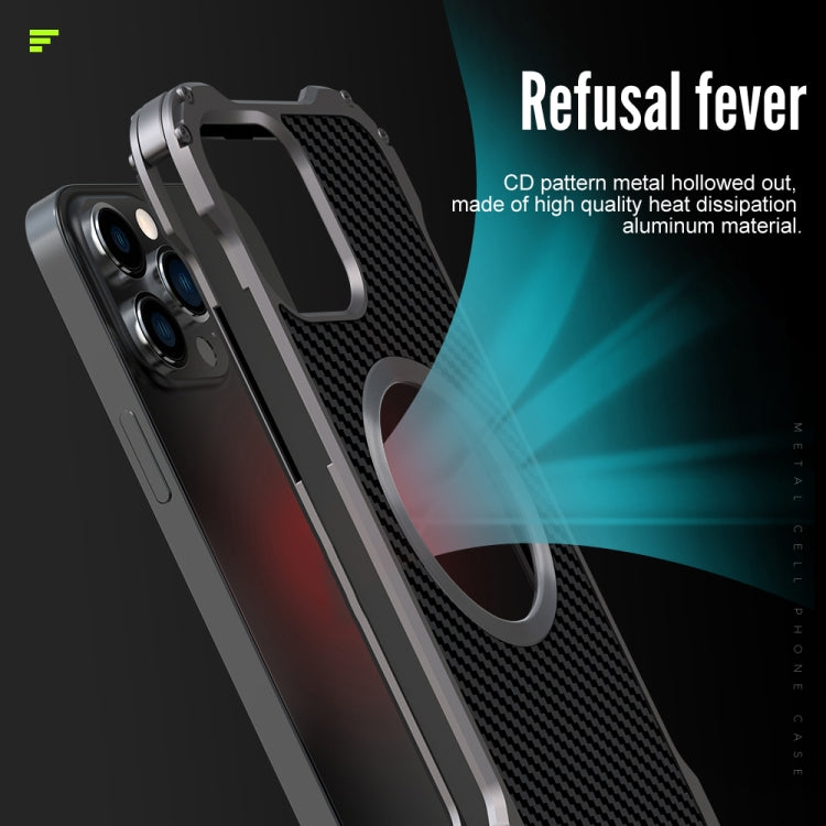 For iPhone 13 Pro Max R-JUST RJ51 Hollow Shockproof Metal Protective Case (Dark Grey)
