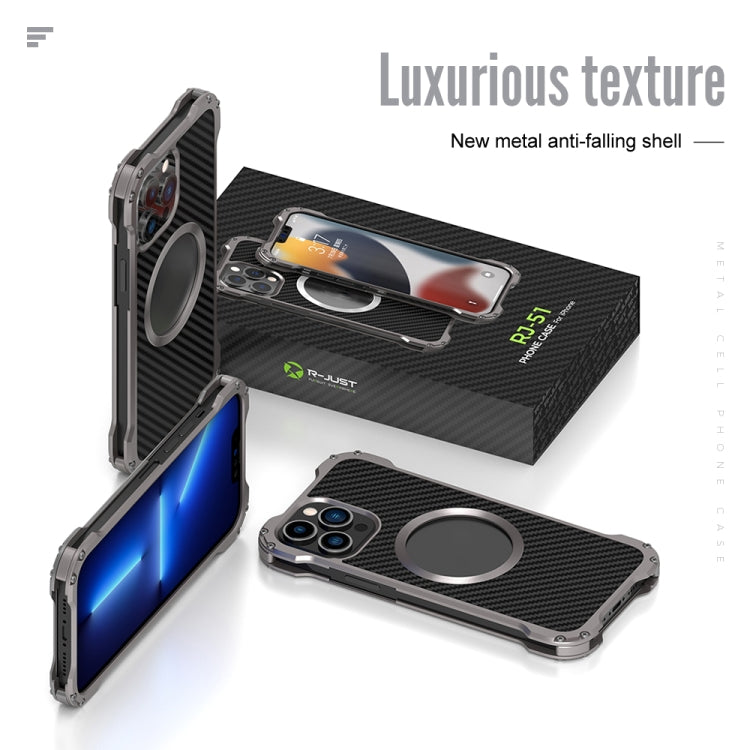 For iPhone 13 Pro Max R-JUST RJ51 Hollow Shockproof Metal Protective Case (Dark Grey)