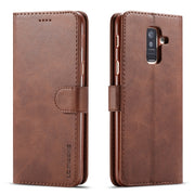 For Galaxy A6 Plus (2018) LC.IMEEKE Calf Texture Horizontal Flip Leather Case, with Holder & Card Slots & Wallet(Brown)