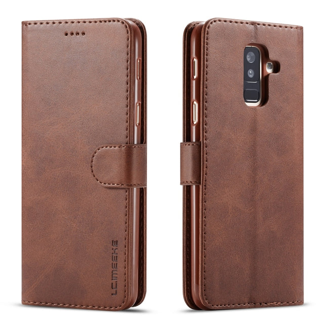 For Galaxy A6 Plus (2018) LC.IMEEKE Calf Texture Horizontal Flip Leather Case, with Holder & Card Slots & Wallet(Brown)