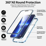 For iPhone 13 Pro HD Magnetic Metal Frame Double-sided Tempered Glass Phone Case (Sierra Blue)